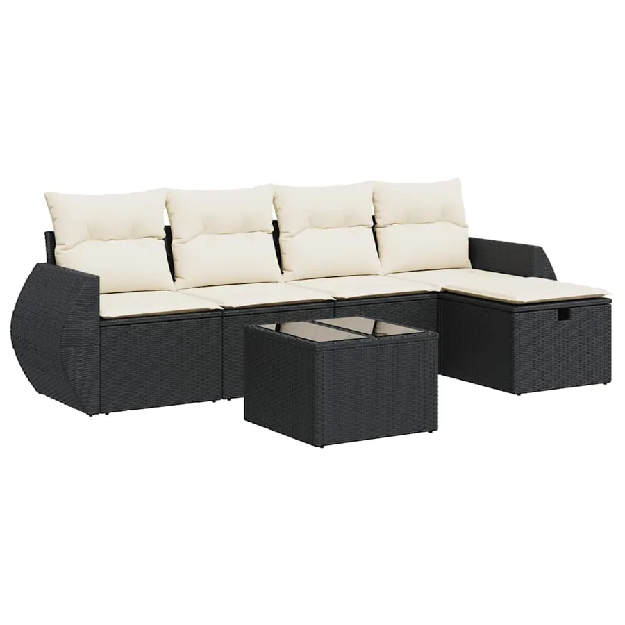 Salon de jardin 6 pcs avec coussins noir résine tressée - 2