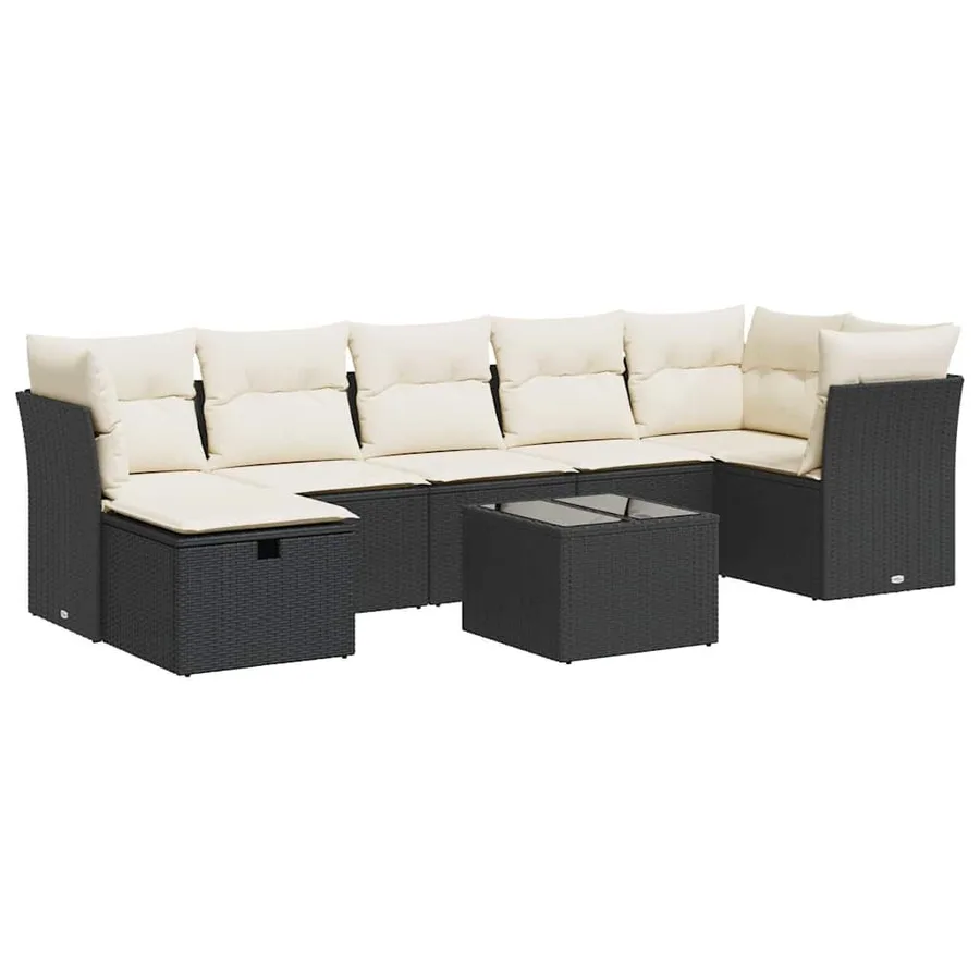 Salon de jardin 8 pcs avec coussins noir résine tressée - 2