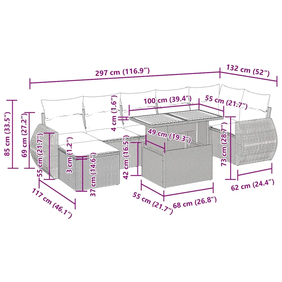 Salon de jardin avec coussins 8 pcs beige résine tressée - 17