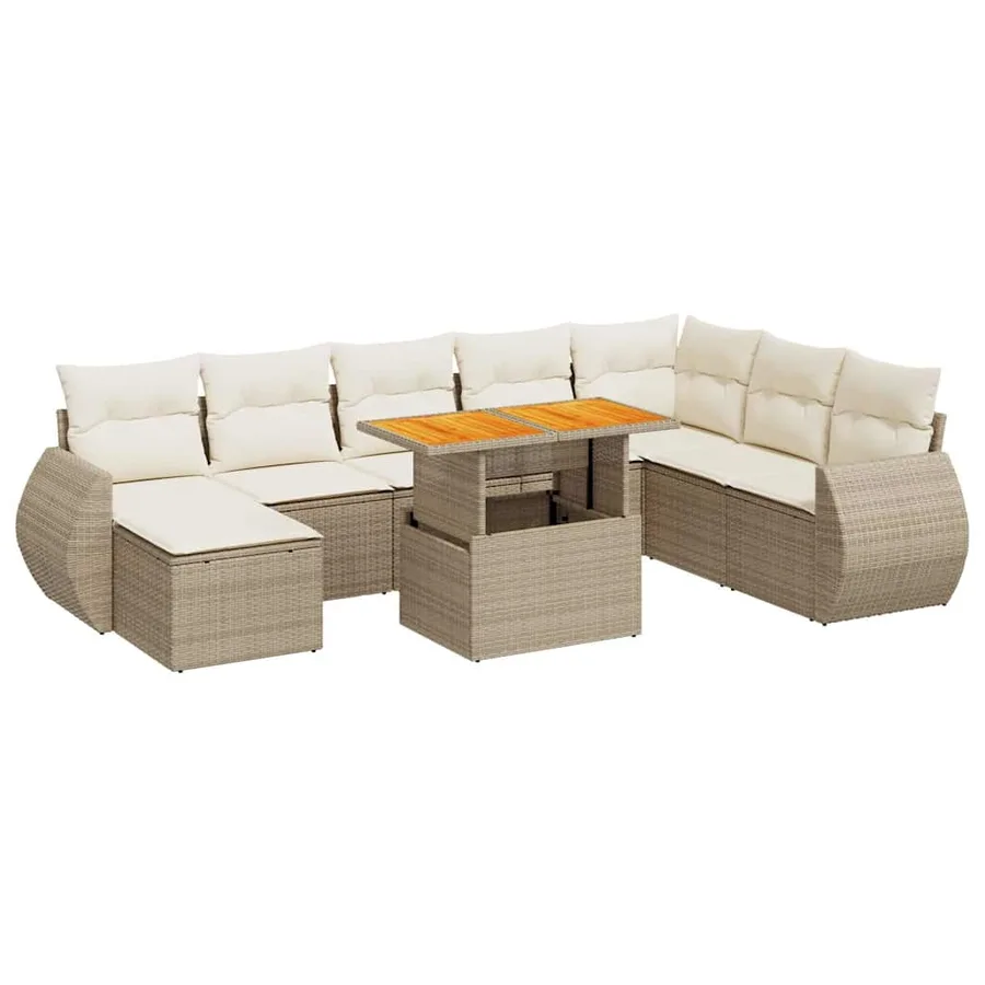 Salon de jardin avec coussins 9 pcs beige résine tressée - 2