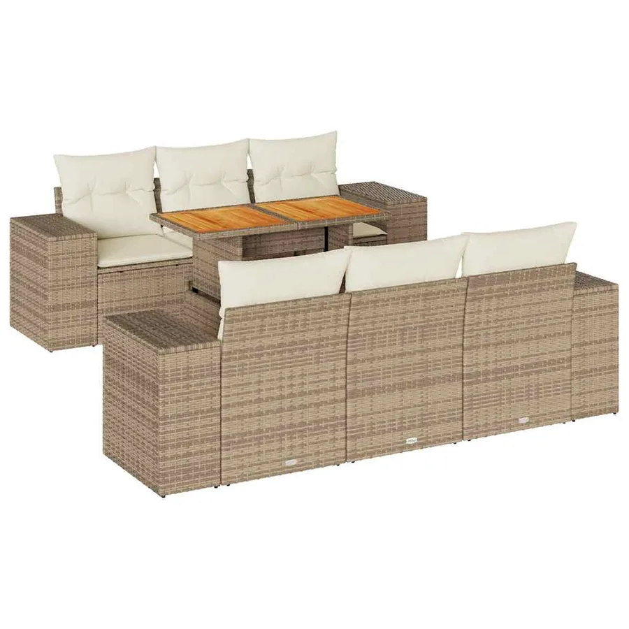 Salon de jardin avec coussins 7 pcs beige résine tressée - 2