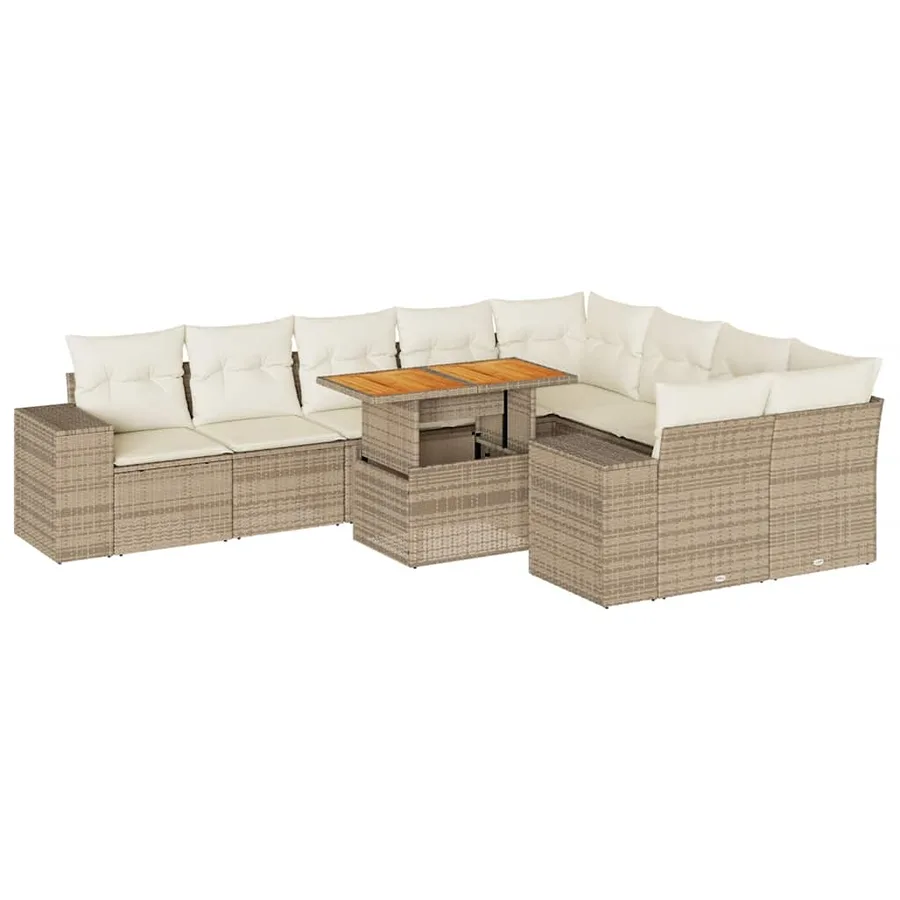 Salon de jardin avec coussins 10pcs beige résine tressée acacia - 2