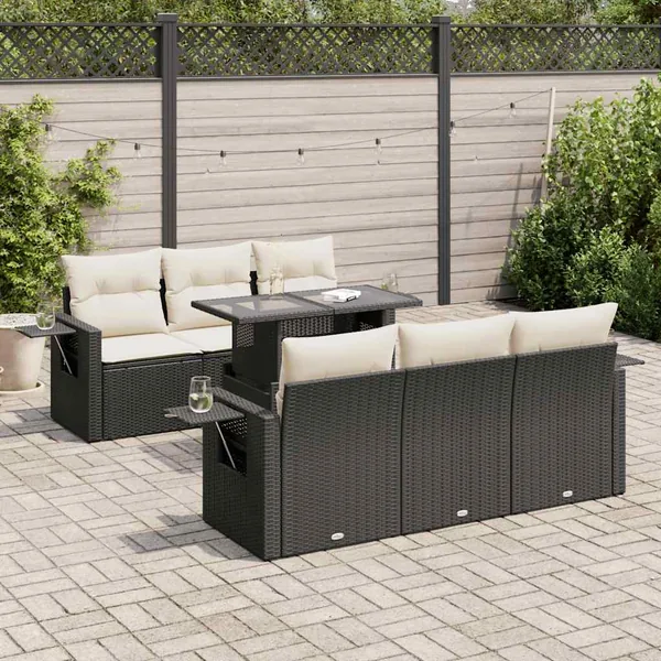 Salon de jardin 7 pcs avec coussins noir résine tressée 55 x 62 x 69 cm - 72,2 kg