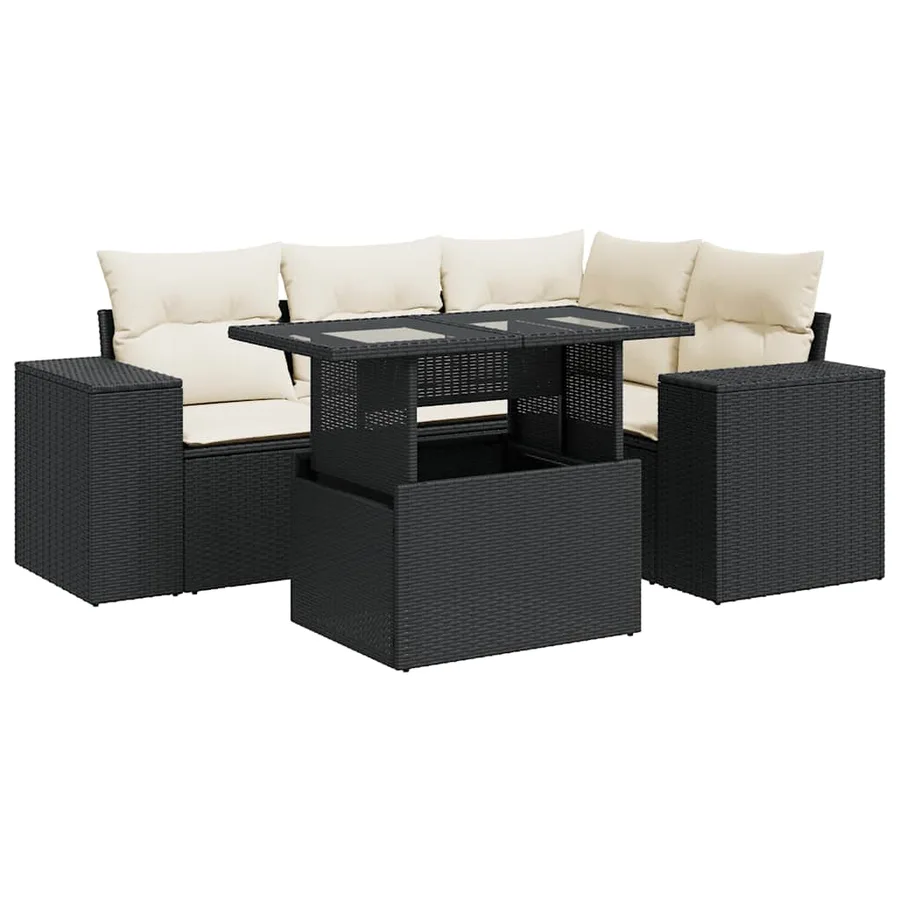 Salon de jardin 5 pcs avec coussins noir résine tressée - 2