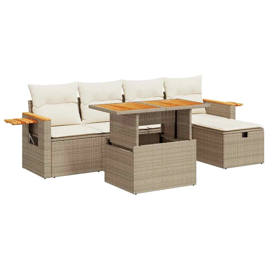 Salon de jardin avec coussins 6 pcs beige résine tressée - 2