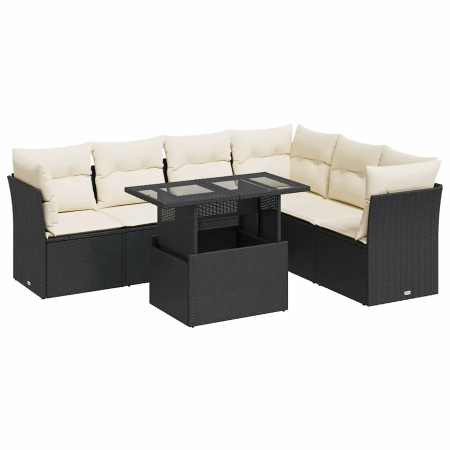 Salon de jardin 7 pcs avec coussins noir résine tressée 55 x 62 x 69 cm - 68,5 kg - 2