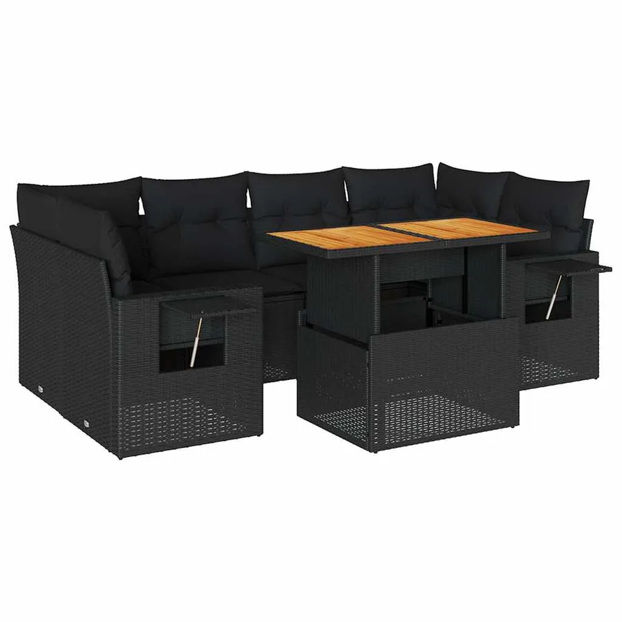 Salon de jardin 7 pcs avec coussins noir résine tressée 62 x 62 x 69 cm - 69,6 kg - 2