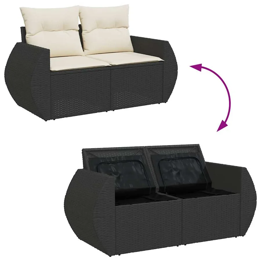 Salon de jardin 11 pcs avec coussins noir résine tressée - 7