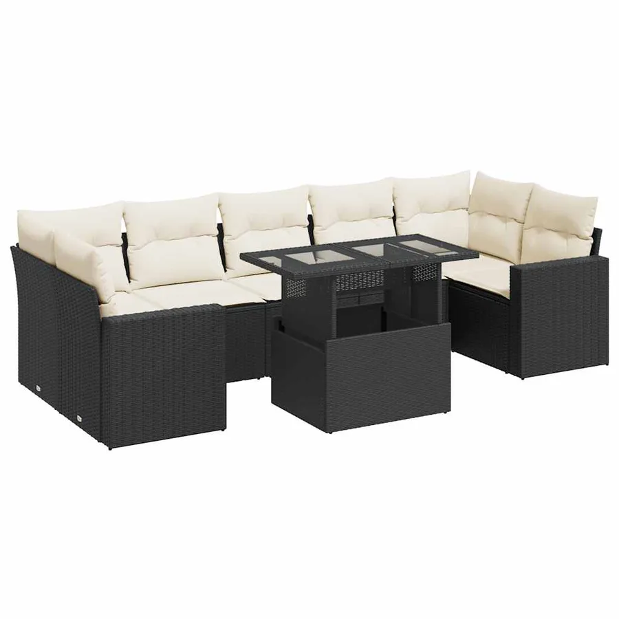Salon de jardin 8 pcs avec coussins noir résine tressée - 2