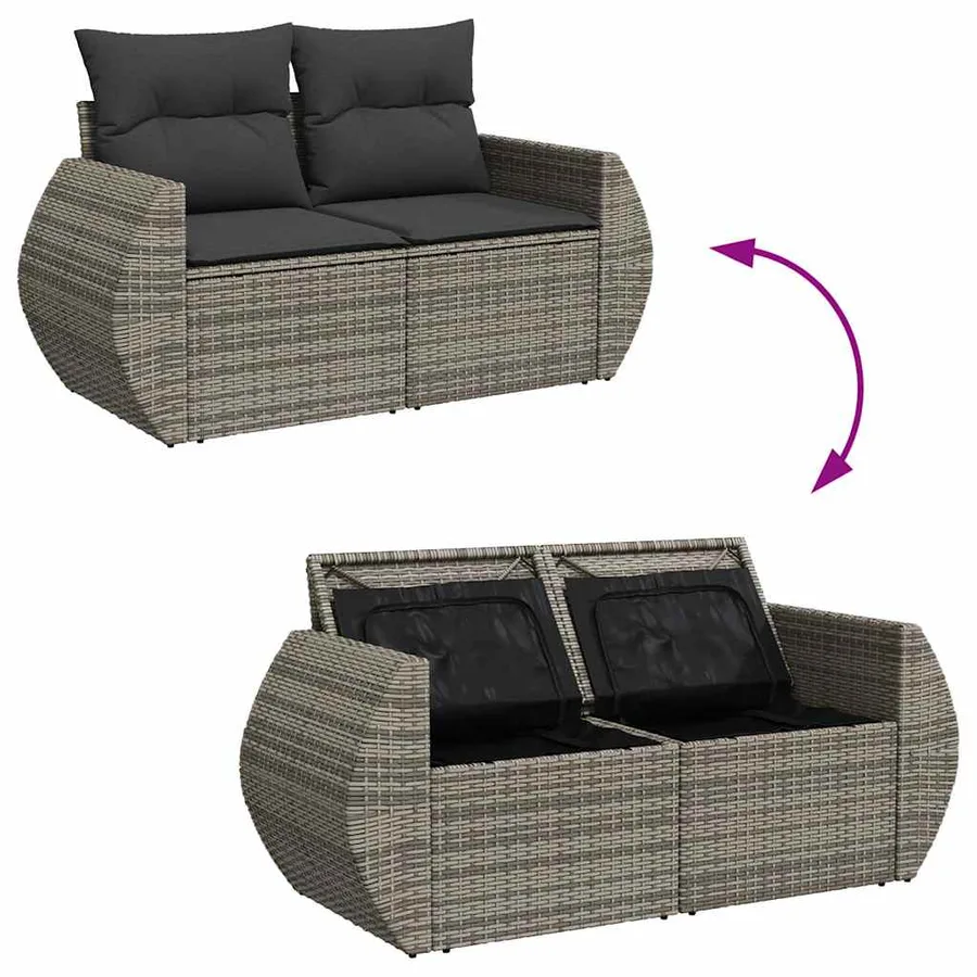 Salon de jardin 6 pcs avec coussins gris résine tressée - 8