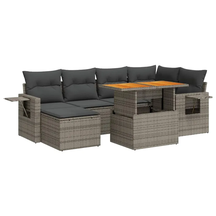 Salon de jardin avec coussins 7 pcs gris résine tressée - 2
