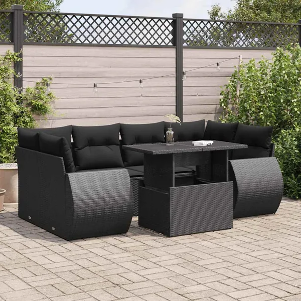Salon de jardin 7 pcs avec coussins noir résine tressée 55 x 62 x 69 cm - 71,0 kg