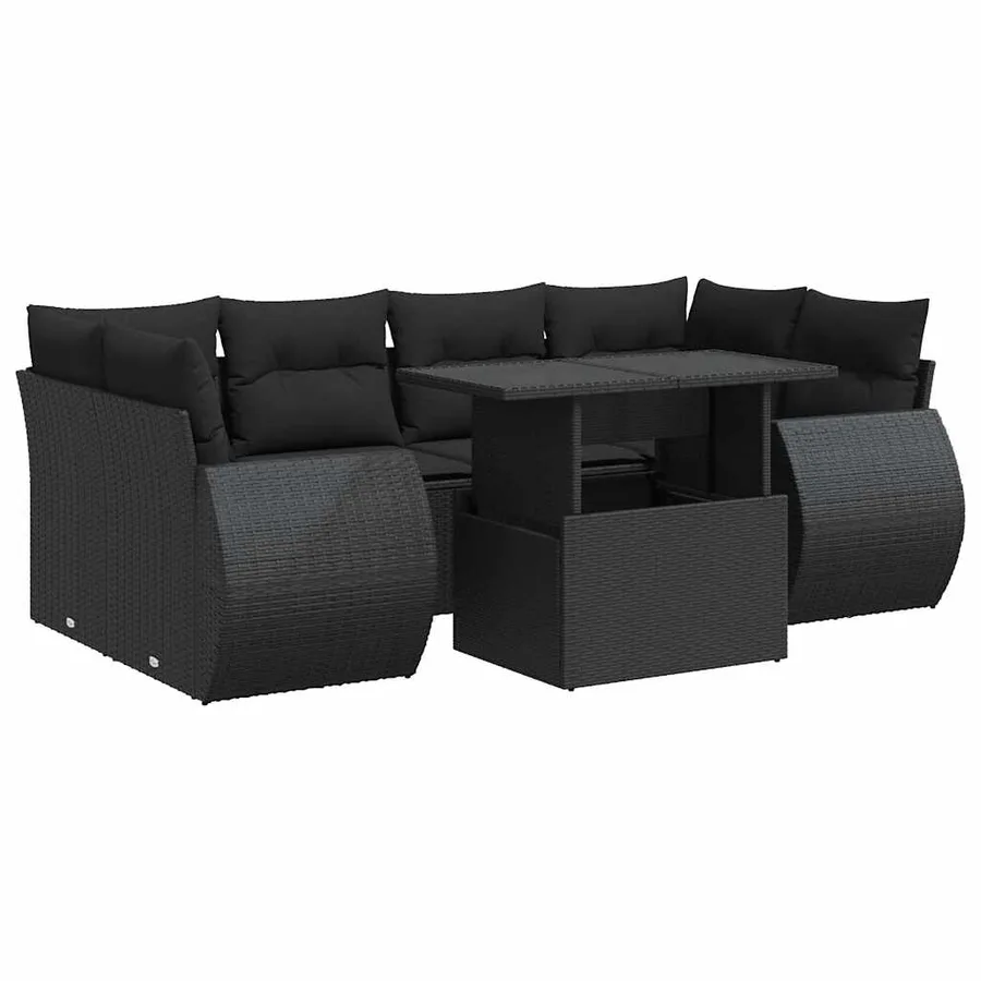 Salon de jardin 7 pcs avec coussins noir résine tressée 55 x 62 x 69 cm - 71,0 kg - 2