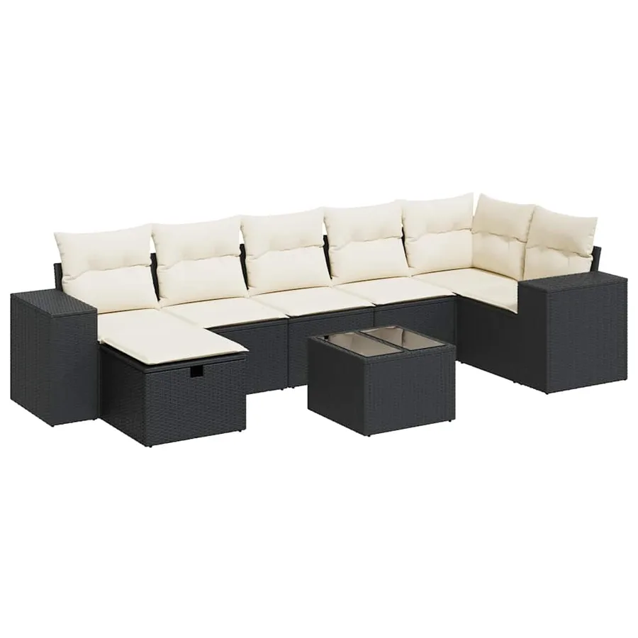 Salon de jardin 8 pcs avec coussins noir résine tressée - 2