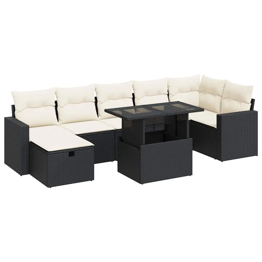Salon de jardin 8 pcs avec coussins noir résine tressée - 2