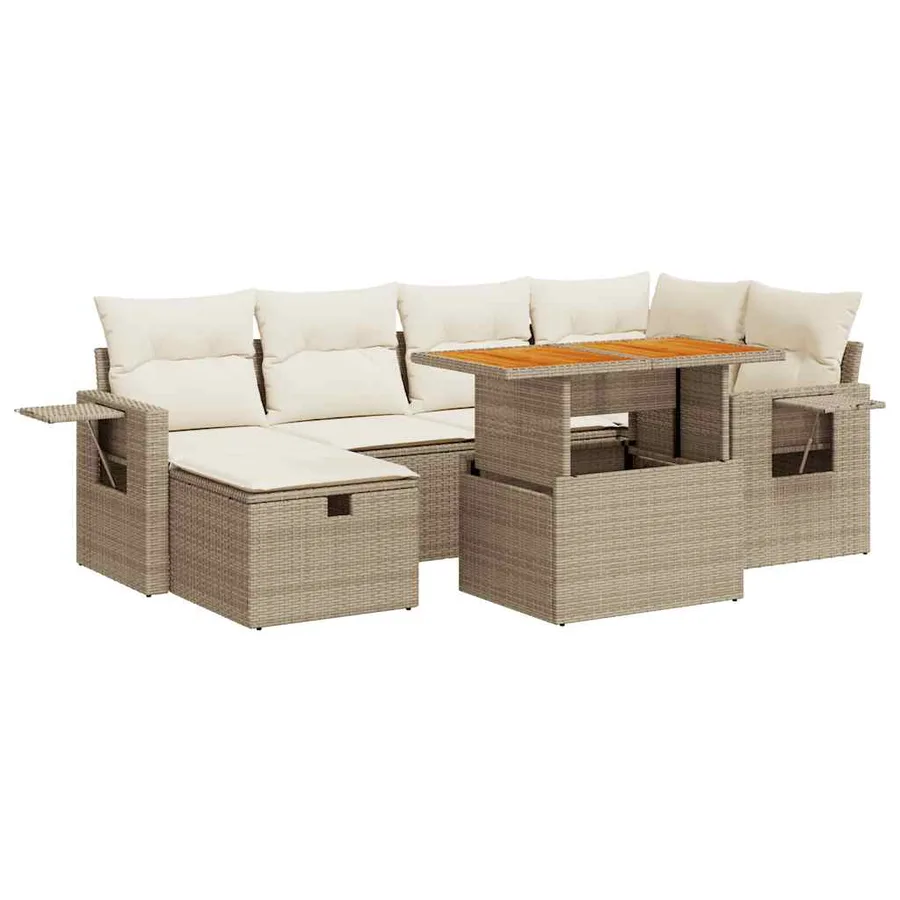 Salon de jardin avec coussins 8 pcs beige résine tressée acacia - 2