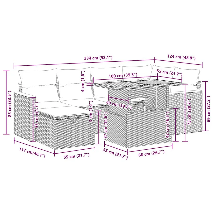 Salon de jardin avec coussins 8 pcs beige résine tressée - 17