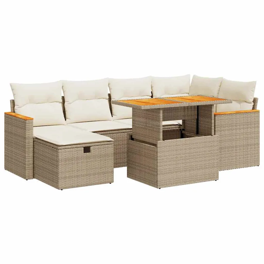 Salon de jardin avec coussins 8 pcs beige résine tressée - 2