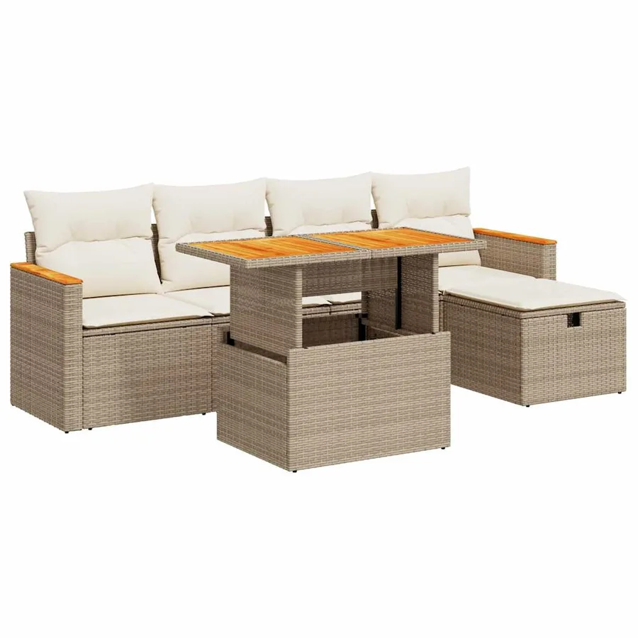 Salon de jardin avec coussins 6 pcs beige résine tressée - 2