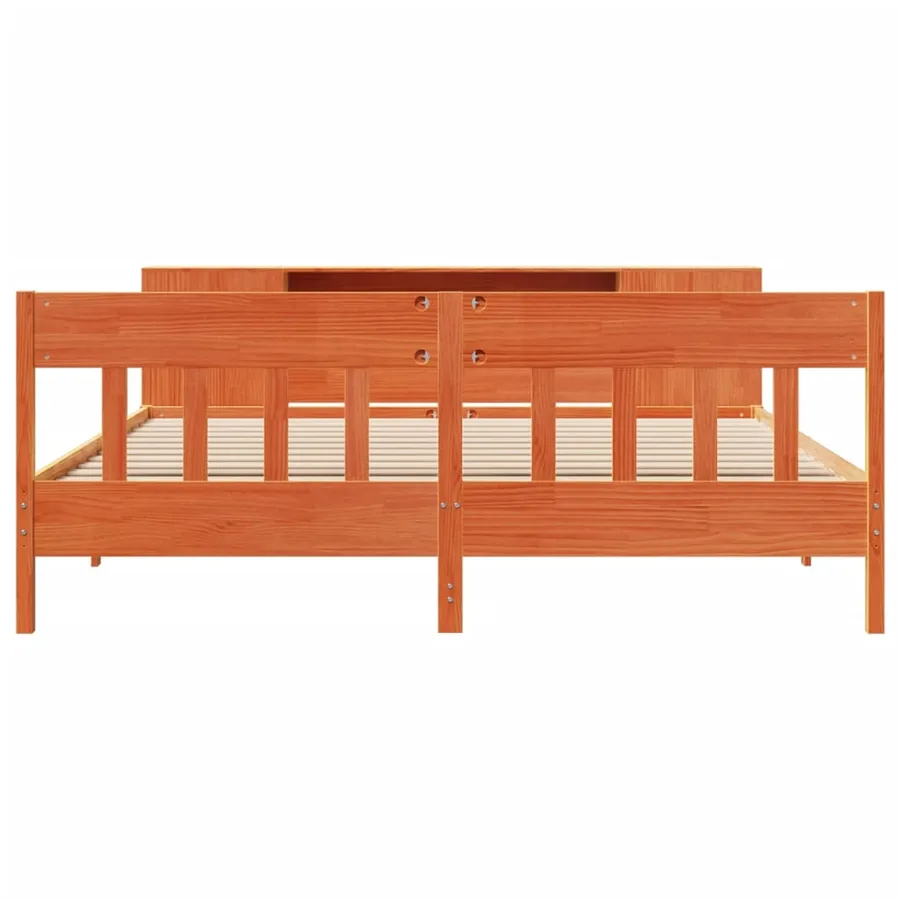 Lit bibliothèque sans matelas cire marron 200x200 cm pin massif - 4
