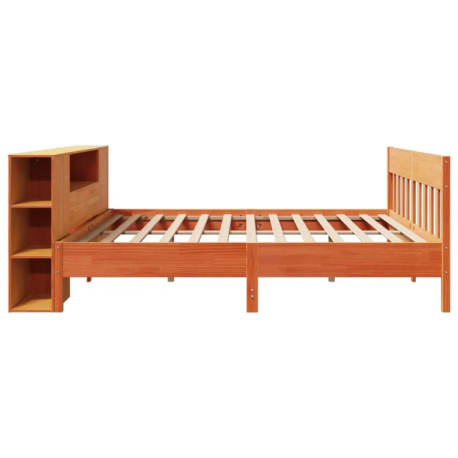 Lit bibliothèque sans matelas cire marron 200x200 cm pin massif - 5