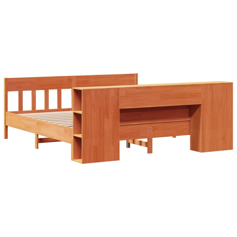 Lit bibliothèque sans matelas cire marron 200x200 cm pin massif - 6