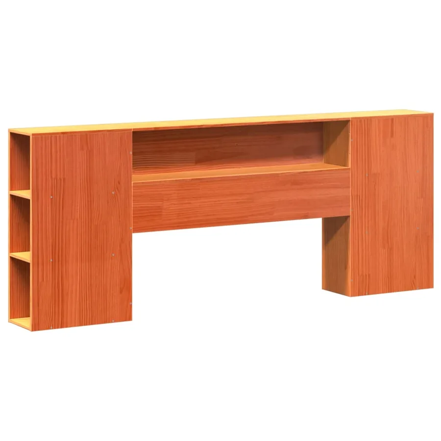 Lit bibliothèque sans matelas cire marron 200x200 cm pin massif - 7