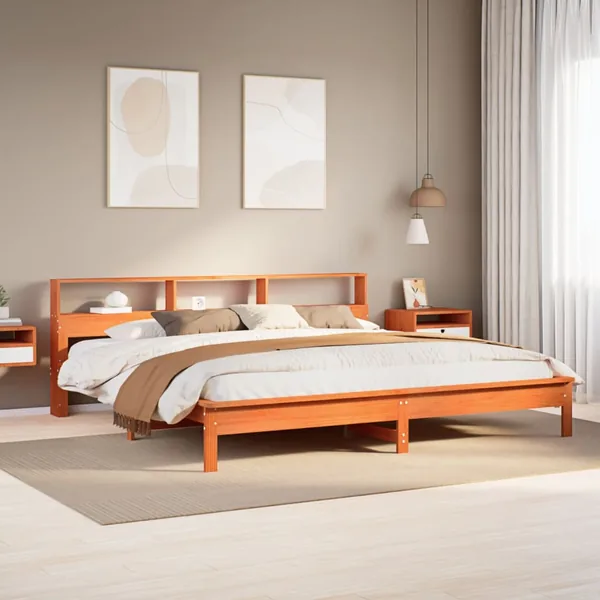 Cadre de lit sans matelas cire marron 200x200cm bois pin massif