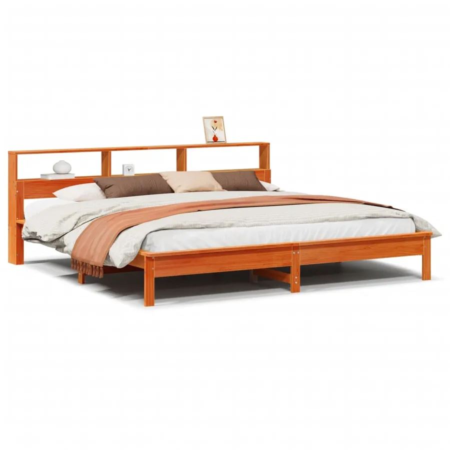 Cadre de lit sans matelas cire marron 200x200cm bois pin massif - 2
