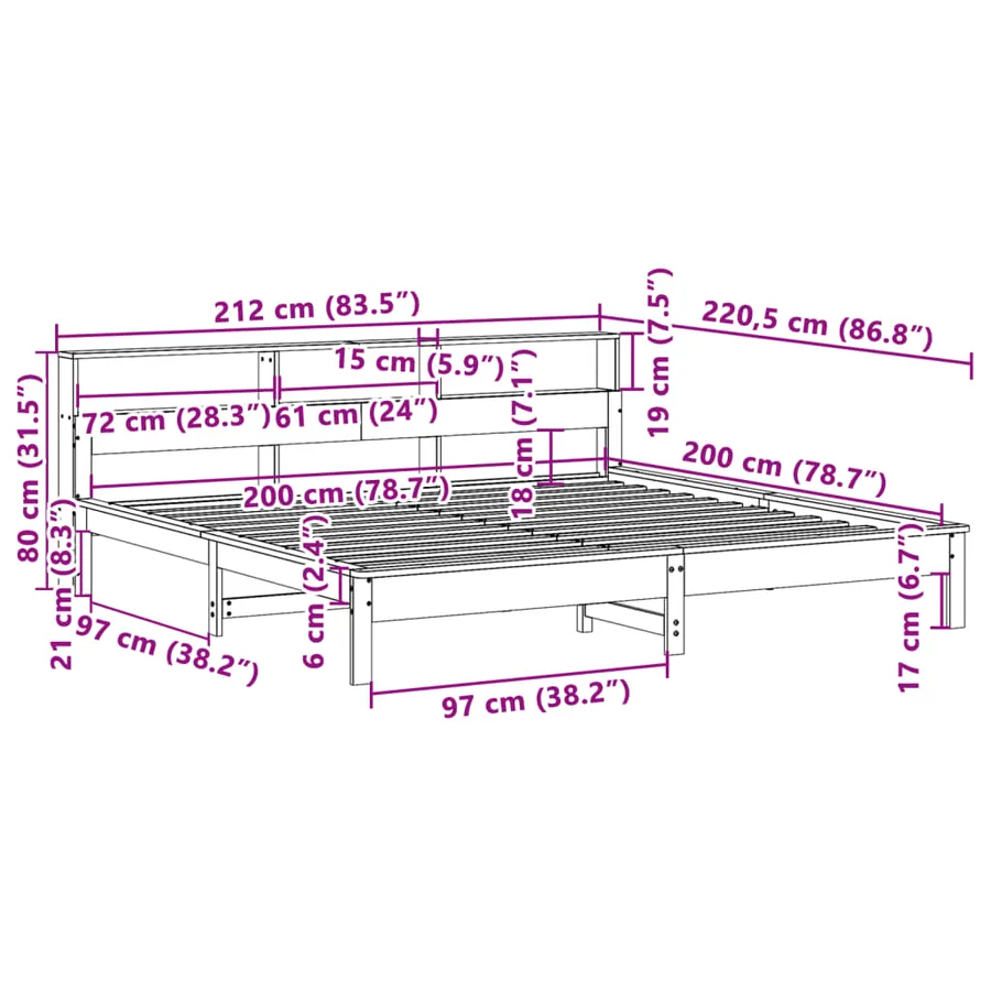 Cadre de lit sans matelas cire marron 200x200cm bois pin massif - 9