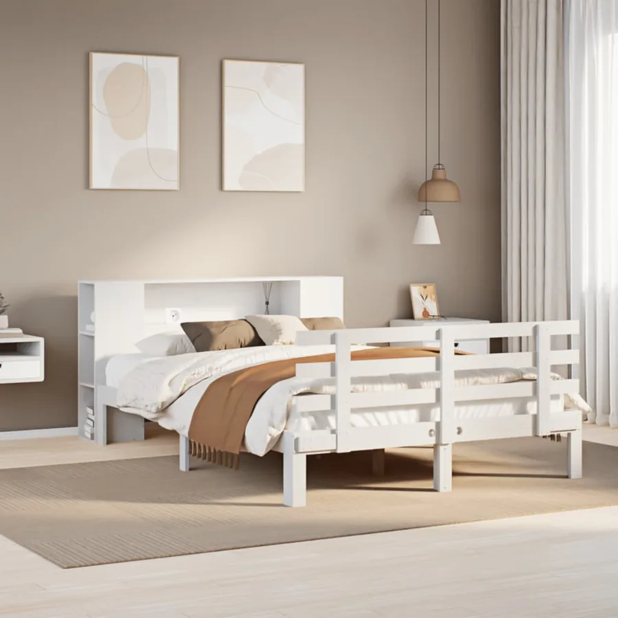 Lit bibliothèque sans matelas blanc 120x200 cm bois pin massif