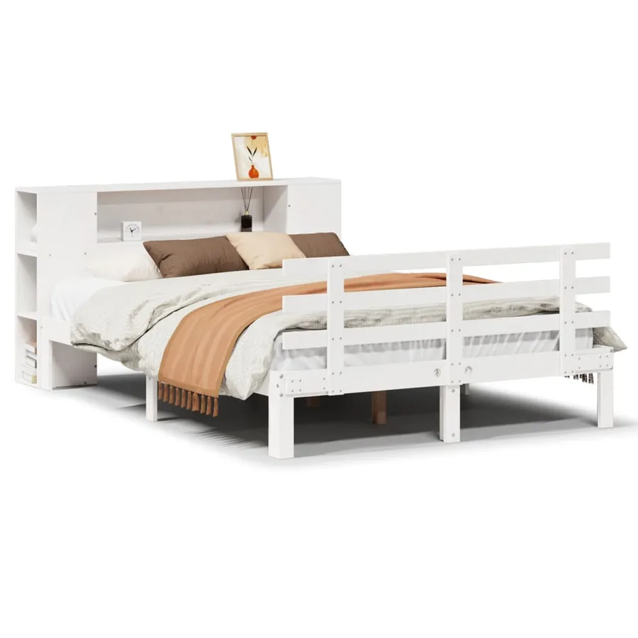 Lit bibliothèque sans matelas blanc 120x200 cm bois pin massif - 2