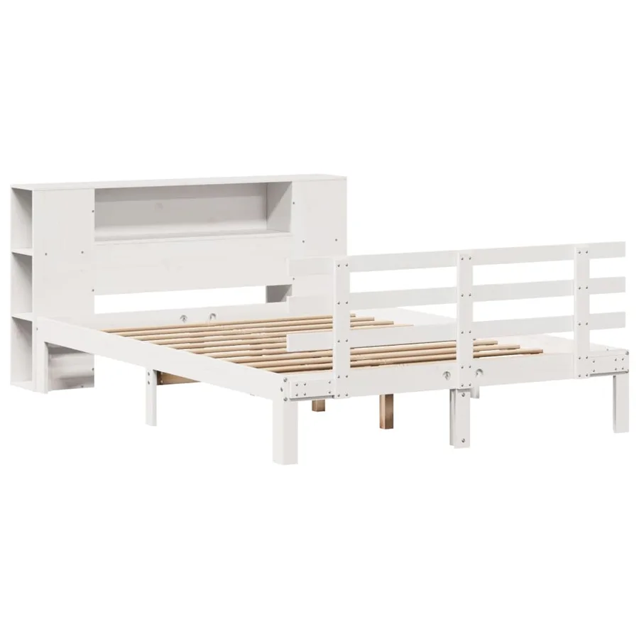 Lit bibliothèque sans matelas blanc 120x200 cm bois pin massif - 3