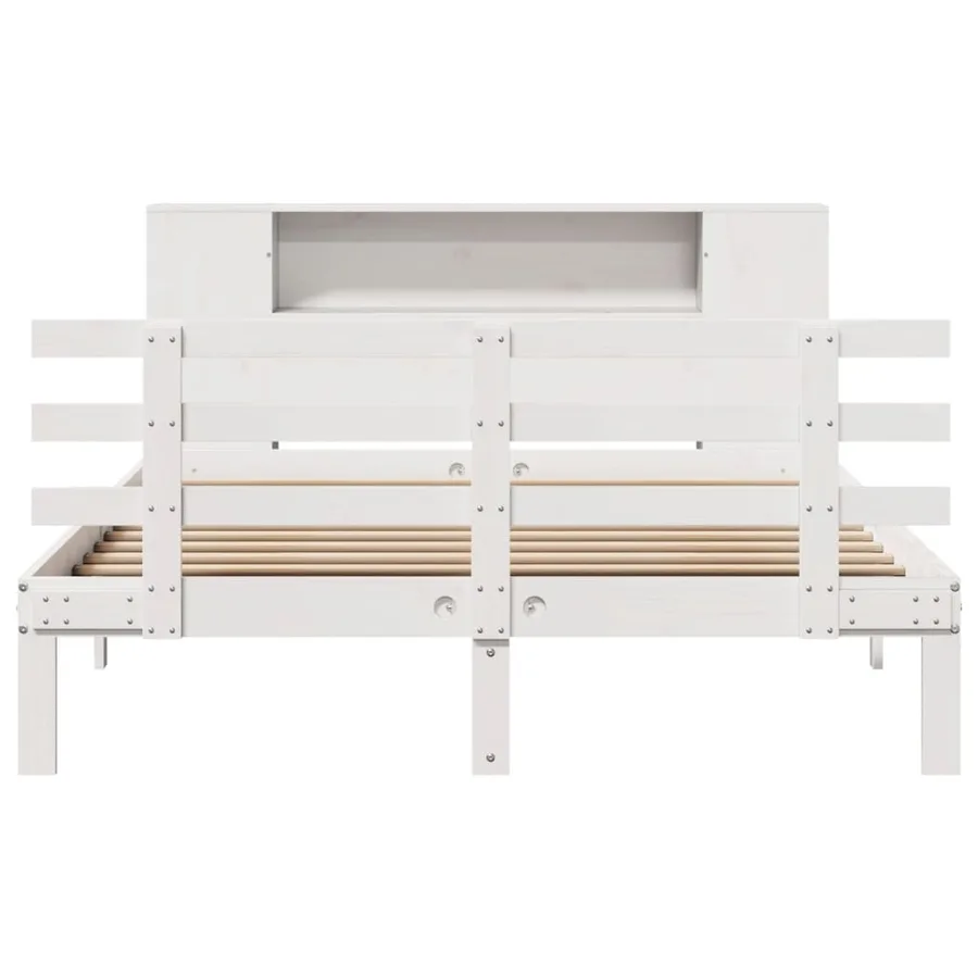 Lit bibliothèque sans matelas blanc 120x200 cm bois pin massif - 4