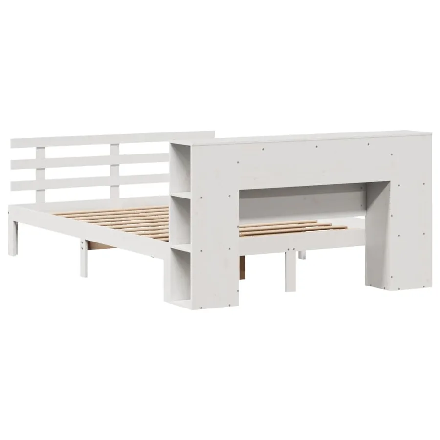 Lit bibliothèque sans matelas blanc 120x200 cm bois pin massif - 6