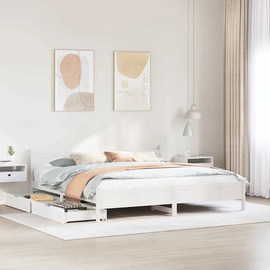 Cadre de lit sans matelas blanc 200x200 cm bois massif de pin