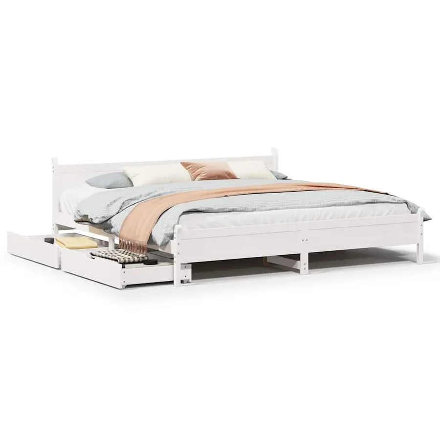 Cadre de lit sans matelas blanc 200x200 cm bois massif de pin - 2