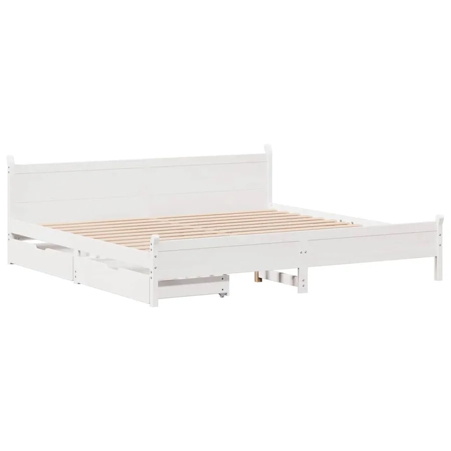Cadre de lit sans matelas blanc 200x200 cm bois massif de pin - 3