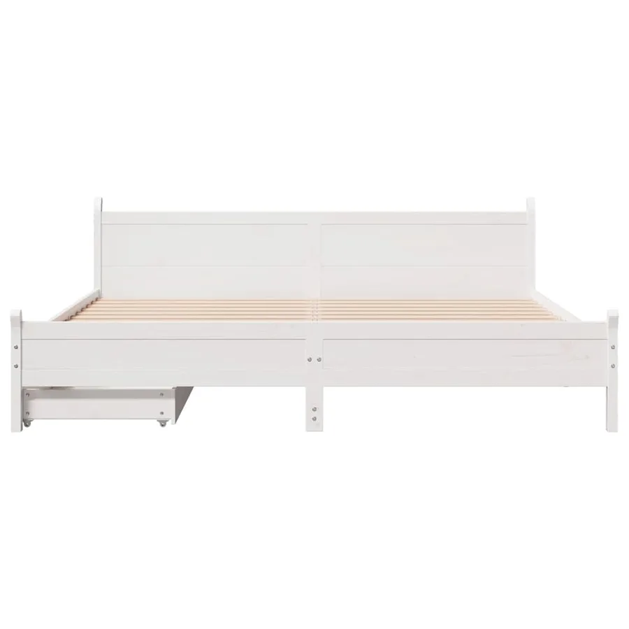 Cadre de lit sans matelas blanc 200x200 cm bois massif de pin - 4