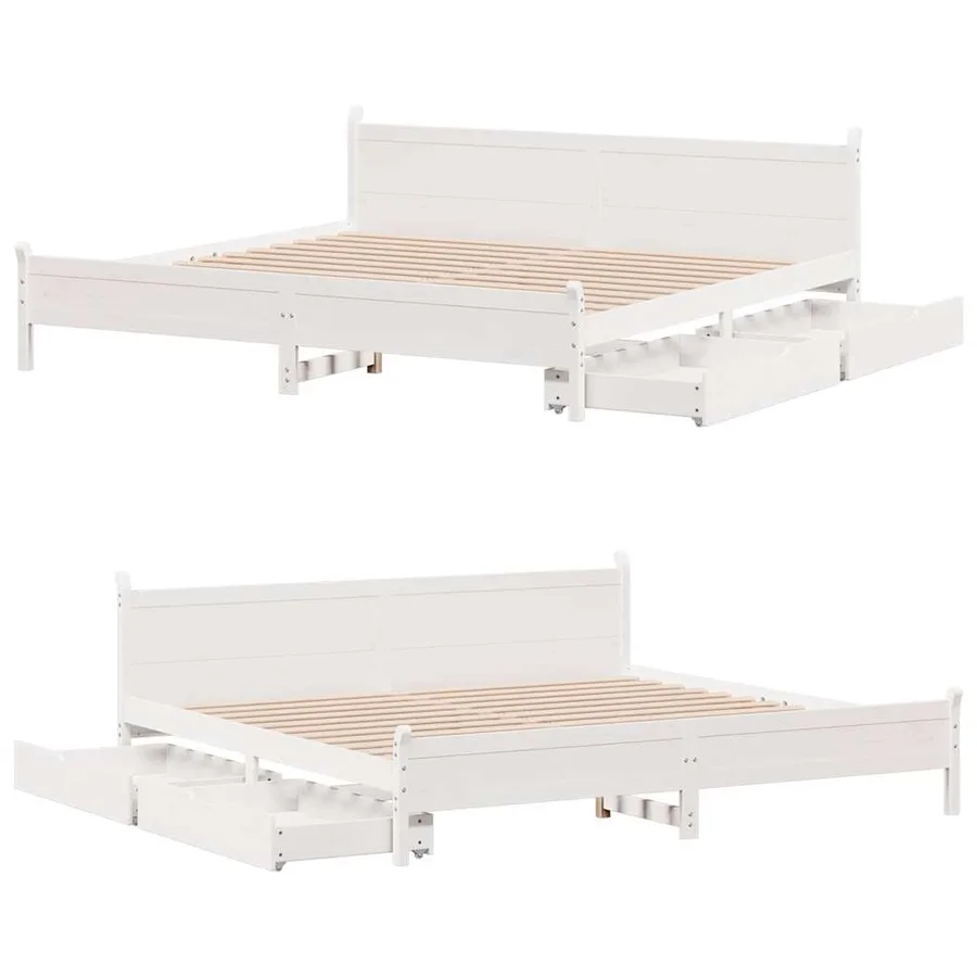 Cadre de lit sans matelas blanc 200x200 cm bois massif de pin - 9