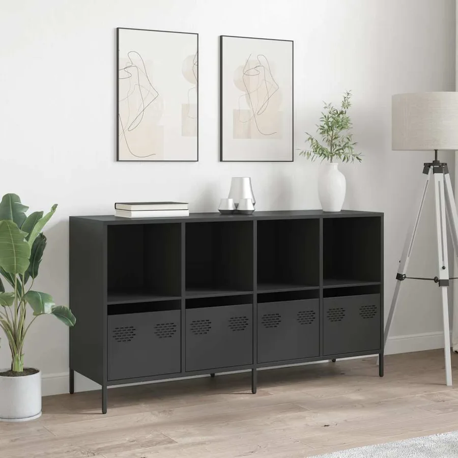 Buffet noir 135x39x73,5 cm acier laminé à froid - 3