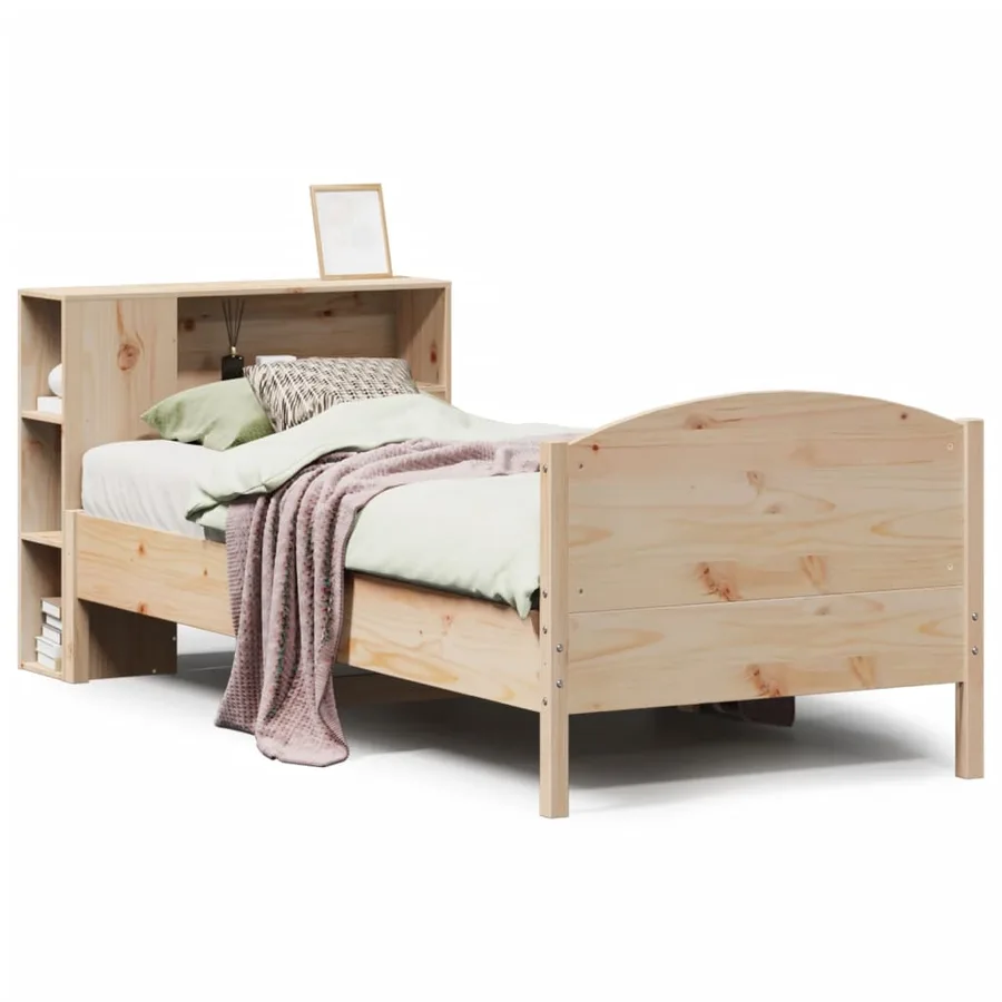 Lit bibliothèque sans matelas 75x190 cm bois de pin massif - 2