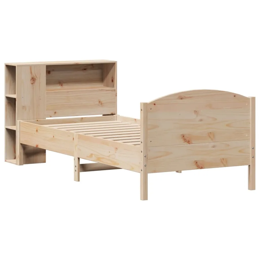 Lit bibliothèque sans matelas 75x190 cm bois de pin massif - 3