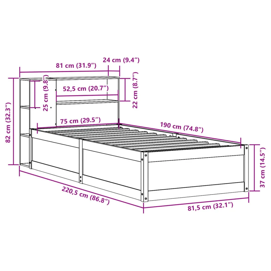 Cadre de lit sans matelas 75x190 cm bois de pin massif - 12