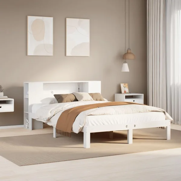 Lit bibliothèque sans matelas blanc 120x190 cm bois pin massif