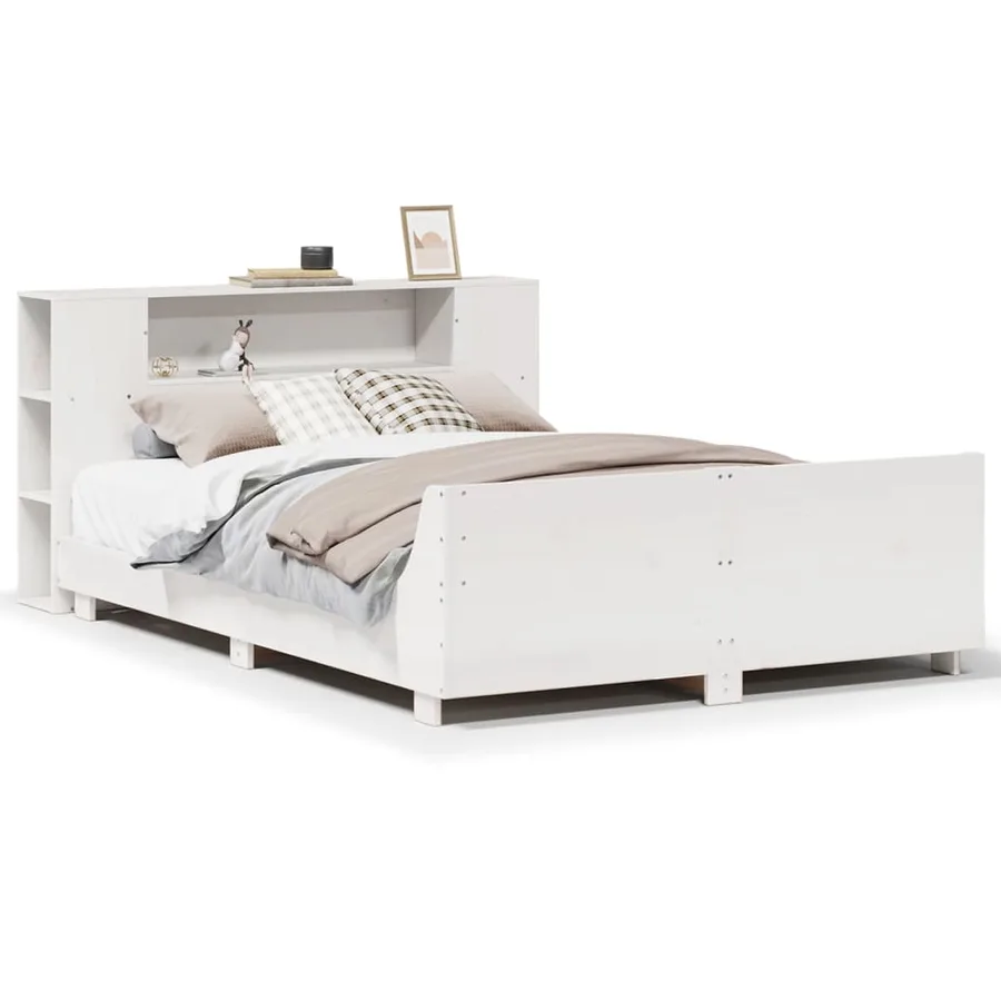 Cadre de lit sans matelas blanc 140x190 cm bois de pin massif - 2