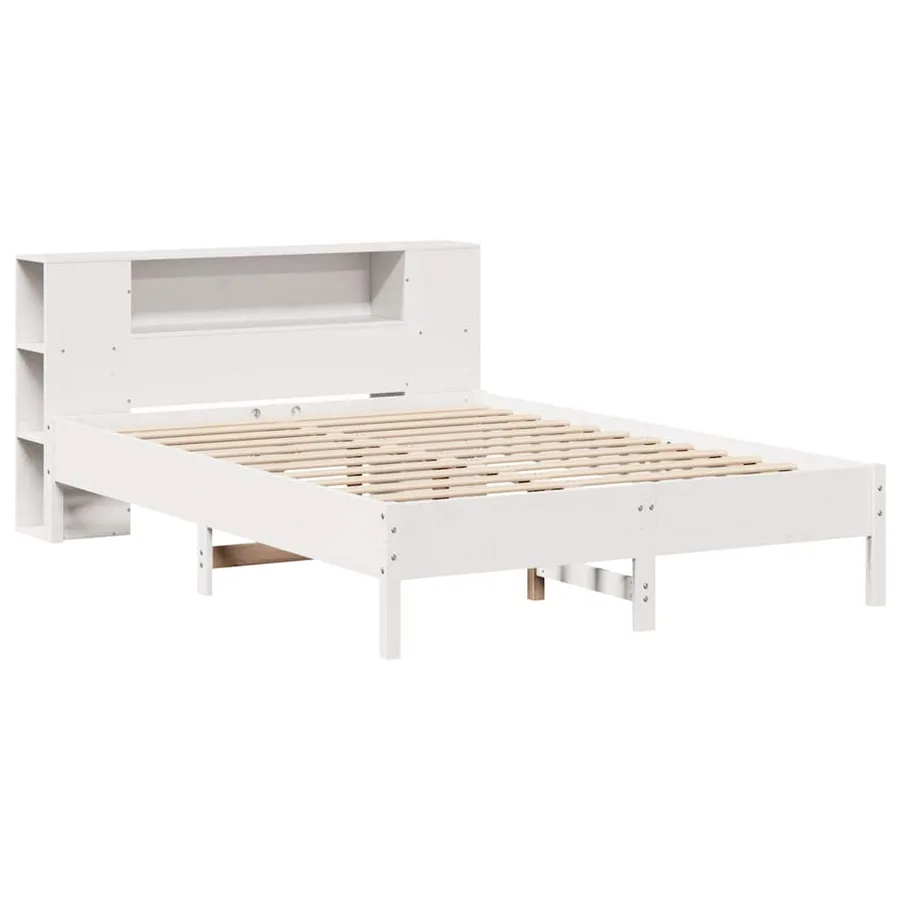 Lit bibliothèque sans matelas blanc 140x190 cm bois pin massif - 3