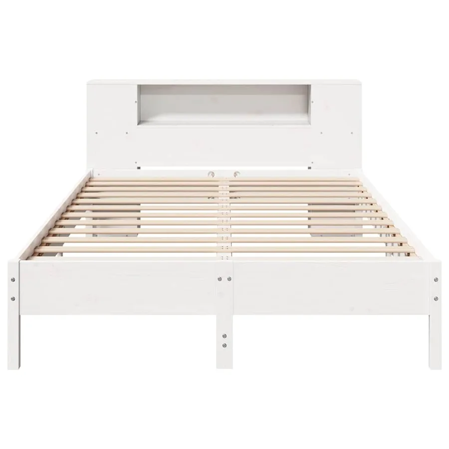 Lit bibliothèque sans matelas blanc 140x190 cm bois pin massif - 4