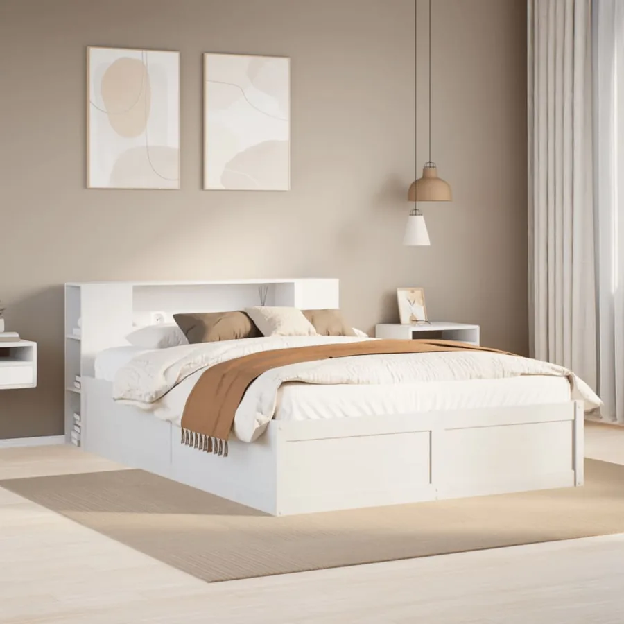 Cadre de lit sans matelas blanc 140x190 cm bois de pin massif