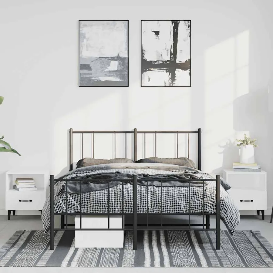 Cadre de lit métal sans matelas avec pied de lit noir 135x190cm - 3